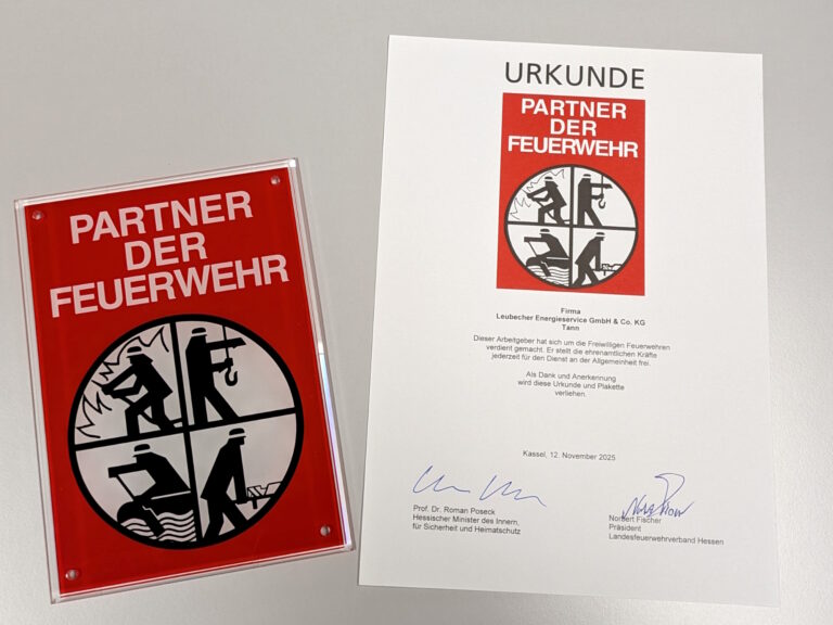 Leubecher Energieservice als „Partner der Feuerwehr“ ausgezeichnet